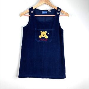 VTG 90s Winnie the Pooh Corduroy Dress 8 Embroidered Jumper Pocket Bee Cottage